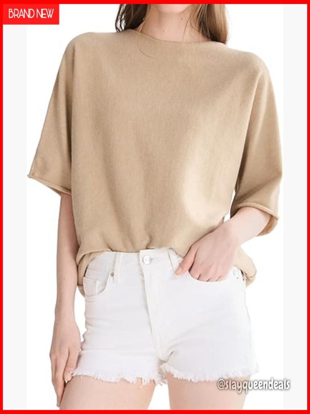 Oversized Boat Neck Pullover Sweater Half Sleeve Lightweight Knit Top
